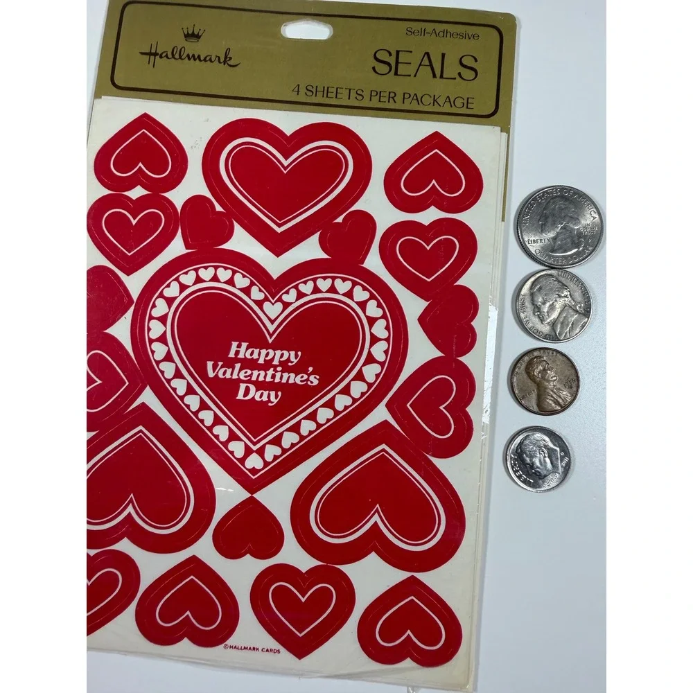 VTG Hallmark Valentine Heart Stickers Sealed Red New‎ Old Stock 4 Sheets